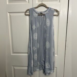 Free People Pale Blue Sleeveless Tunic with White Medallion Details